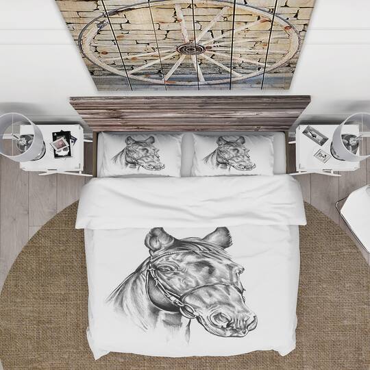 Designart 'Freehand Horse Head Pencil Drawing - Animal Duvet Cover Set